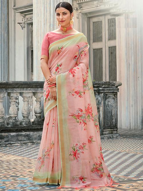 golden zari work printed saree - 18442034 - Very Small Image - 1