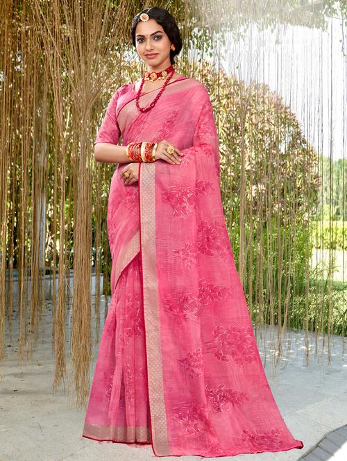 golden zari work printed saree with blouse - 18442124 - Very Small Image - 1