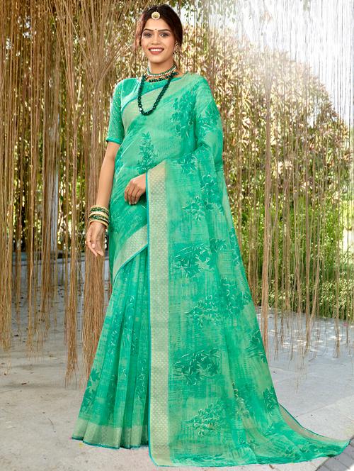 golden zari work printed saree with blouse - 18442127 - Very Small Image - 1