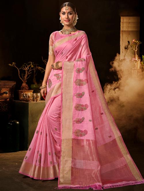 golden zari work embroidered saree with blouse - 18442148 - Very Small Image - 1