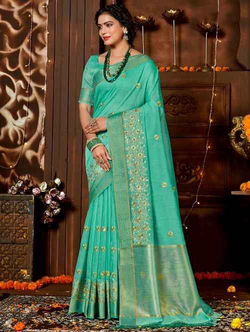 golden zari work embroidered saree with blouse - 18442154 - Very Small Image - 1