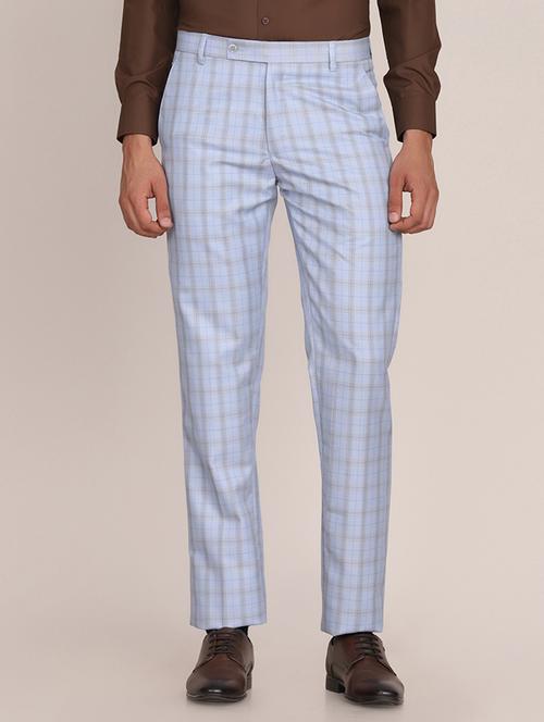 blue check flat front trousers formal trouser - 18442172 - Very Small Image - 1