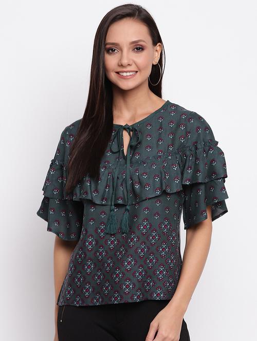 women's ruffle key hole neck top - 18442435 - Very Small Image - 1