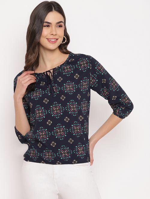 women's straight tie-up neck top - 18442770 - Very Small Image - 1