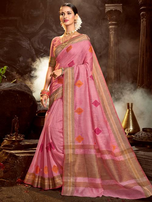 golden zari work woven saree with blouse - 18443415 - Very Small Image - 1
