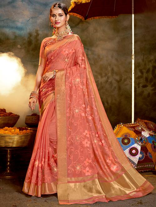 golden zari work tonal embroidered saree with blouse - 18443420 - Very Small Image - 1