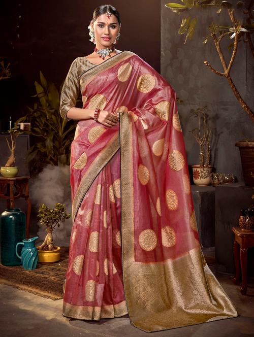 golden zari work handloom saree with blouse - 18443426 - Very Small Image - 1