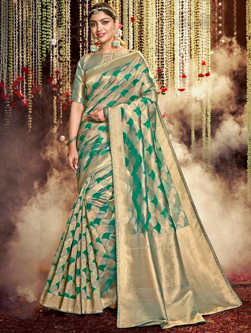 golden zari work tussar saree with blouse - 18443438 - Very Small Image - 1