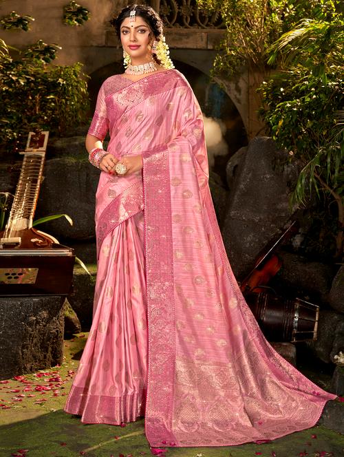 golden zari work woven saree with blouse - 18443451 - Very Small Image - 1