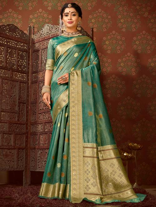 golden zari work woven saree with blouse - 18443462 - Very Small Image - 1