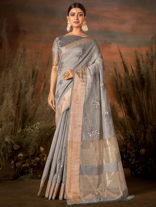 golden zari work woven saree with blouse - 18443464 - Very Small Image - 1