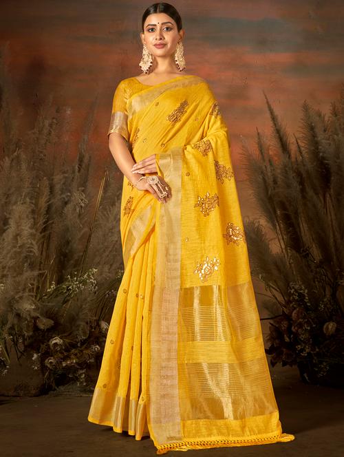 golden zari work woven saree with blouse - 18443467 - Very Small Image - 1