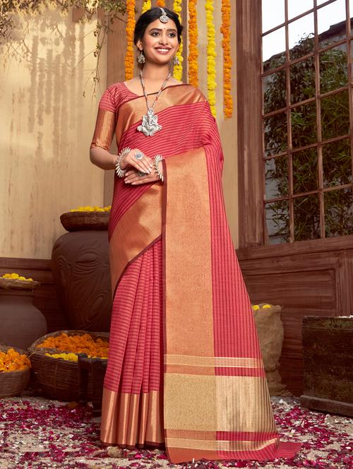 golden zari work woven saree with blouse - 18443471 - Very Small Image - 1