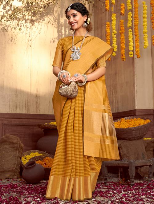 golden zari work woven saree with blouse - 18443472 - Very Small Image - 1