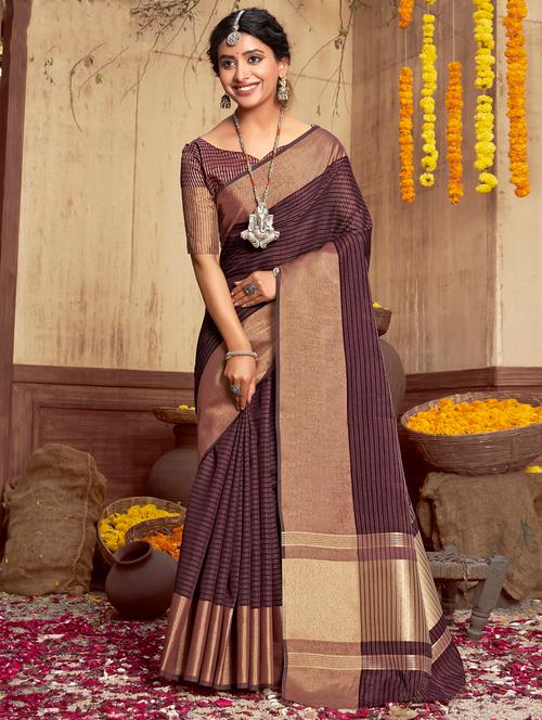 golden zari work woven saree with blouse - 18443473 - Very Small Image - 1