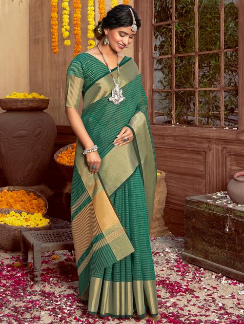 golden zari work woven saree with blouse - 18443474 - Very Small Image - 1