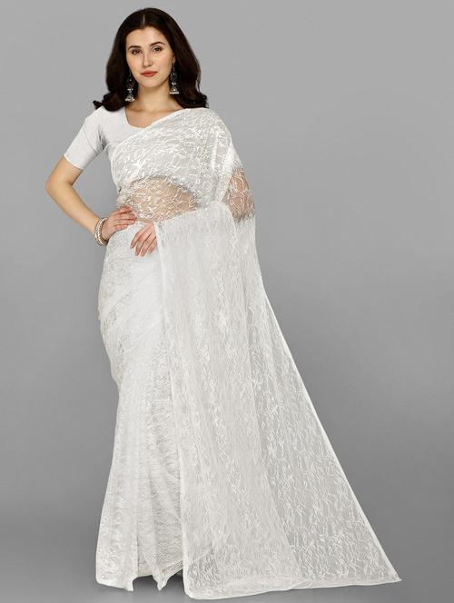 white net embroidered saree - 18443511 - Very Small Image - 1