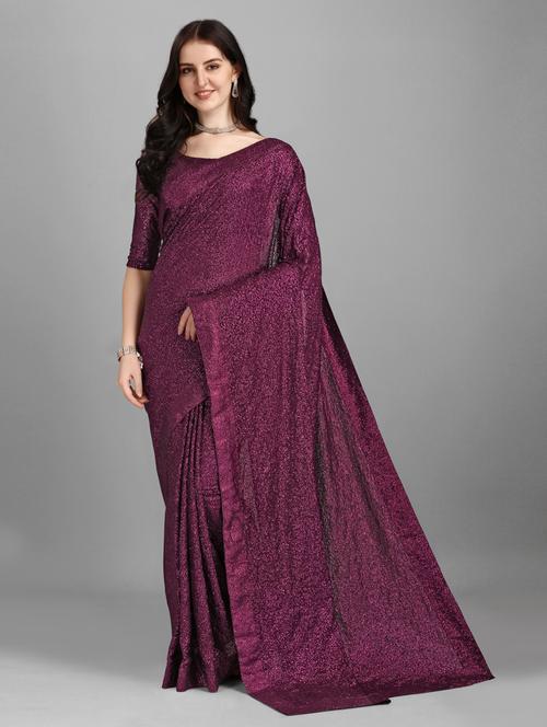 purple all over sequined saree with blouse - 18443552 - Very Small Image - 1