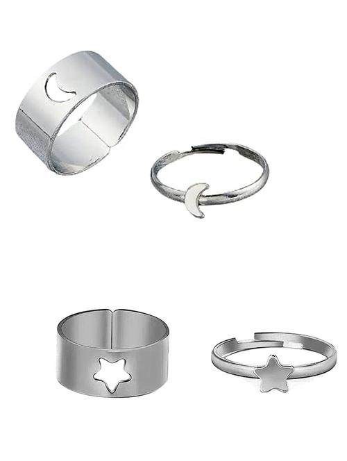 combo of 2 pretty silver plated star and half moon couple ring - 18443744 - Very Small Image - 1