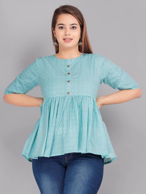 women chevron printed elbow sleeve ethnic top - 18443793 - Very Small Image - 1