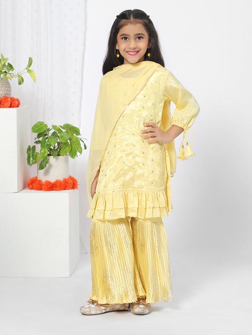 yellow embellished kurta sharara set - 18444388 - Very Small Image - 1
