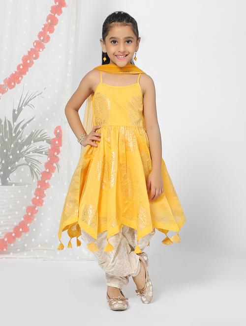 yellow foil printed kurta salwar set  - 18444417 - Very Small Image - 1