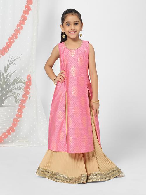 girl pink printed kurta palazzo set  - 18444435 - Very Small Image - 1