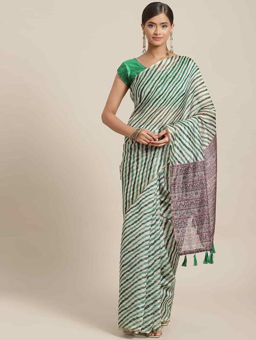women's leheriya green colored saree with blouse - 18444685 - Very Small Image - 1