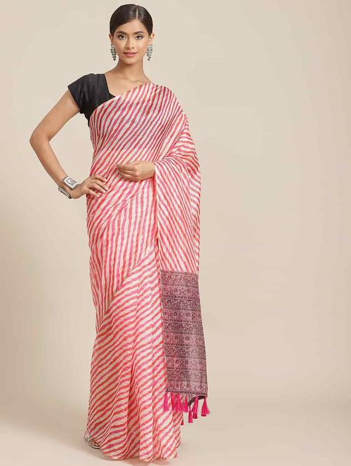 women's leheriya pink colored saree with blouse - 18444686 - Very Small Image - 1