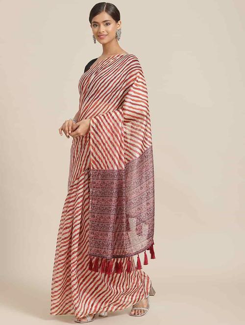 Tassel Detailed Leheriya Printed Saree With Blouse - 18444687 - Very Small Image - 1