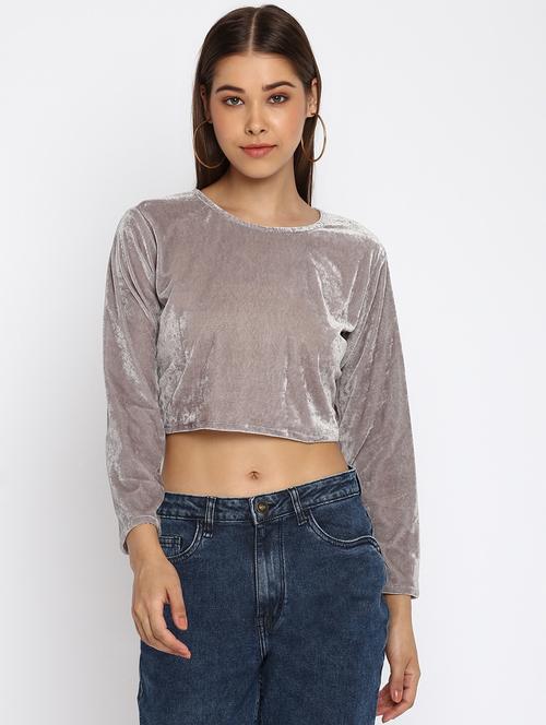 women's crop round neck top - 18444853 - Very Small Image - 1