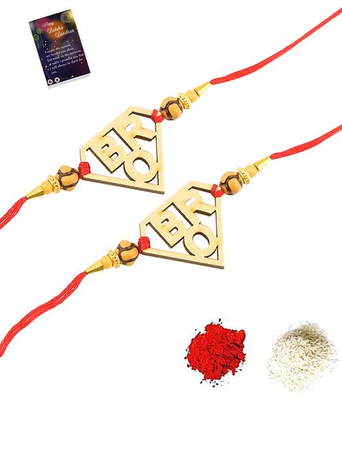 pach of 2 stylish bhaiya rakhi with roli chawal with and 1 greeting card - 18444975 - Very Small Image - 1