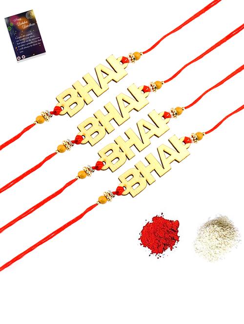 pack of 4 stylish bhaiya rakhi with roli chawal with and 1 greeting card - 18445006 - Very Small Image - 1