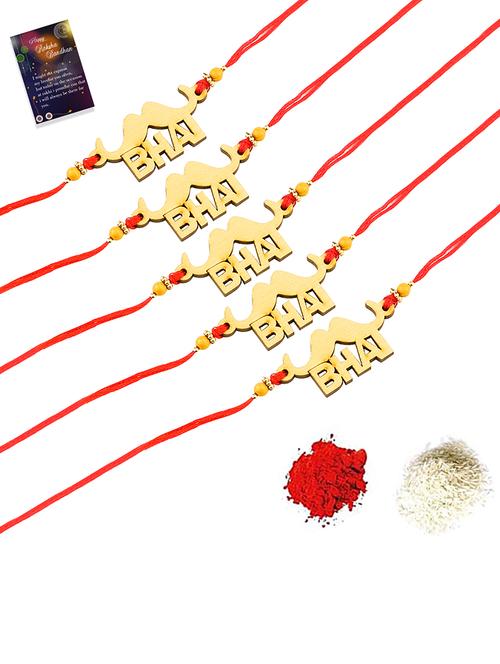 pack of 5 stylish bhaiya rakhi with roli chawal with and 1 greeting card - 18445017 - Very Small Image - 1