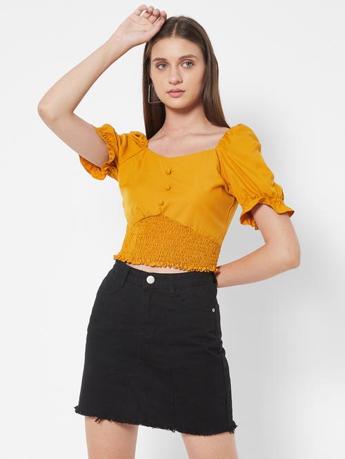 puff sleeved smocked crop top - 18445142 - Very Small Image - 1