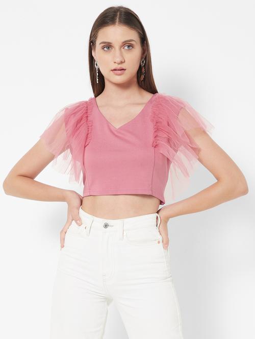 v-neck solid crop top - 18445156 - Very Small Image - 1