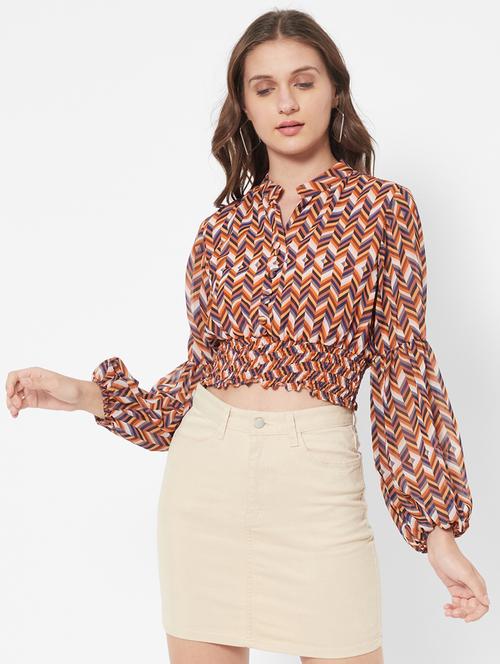 bishop sleeved geometric crop top  - 18445191 - Very Small Image - 1