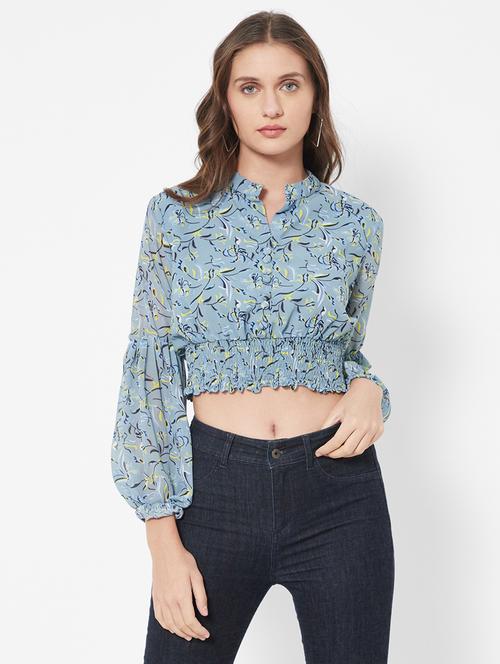 bishop sleeved floral crop top  - 18445192 - Very Small Image - 1
