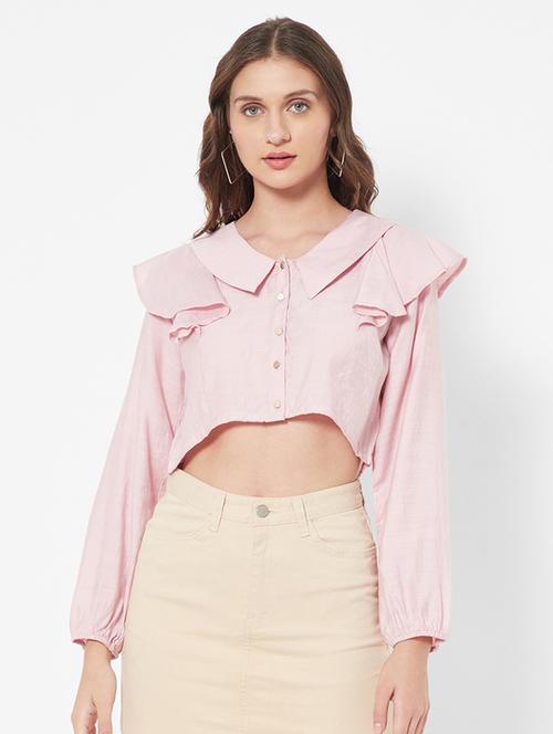 ruffle detail solid crop top - 18445200 - Very Small Image - 1
