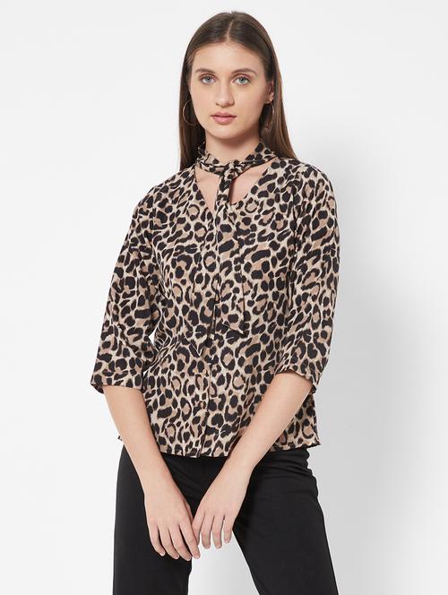 tie up neck animal print top  - 18445206 - Very Small Image - 1