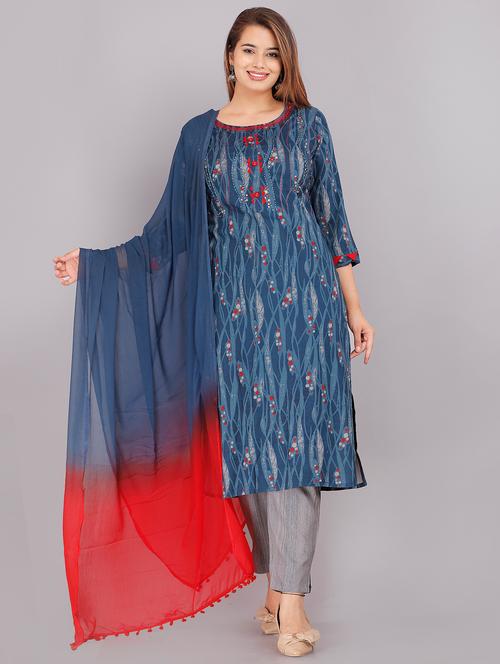 Printed Kurta Pant Set With Dupatta - 18445358 - Very Small Image - 1