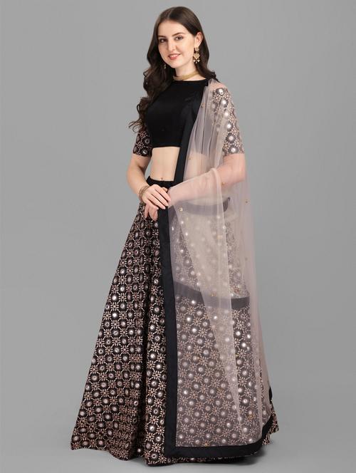 black mirror work semi-stitched lehenga choli set with dupatta - 18445420 - Very Small Image - 1
