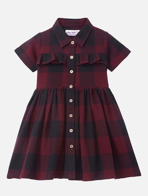 girls maroon checkered frock - 18445475 - Very Small Image - 1