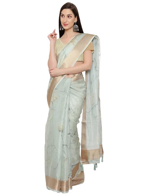gold zari border printed saree - 18445544 - Very Small Image - 1