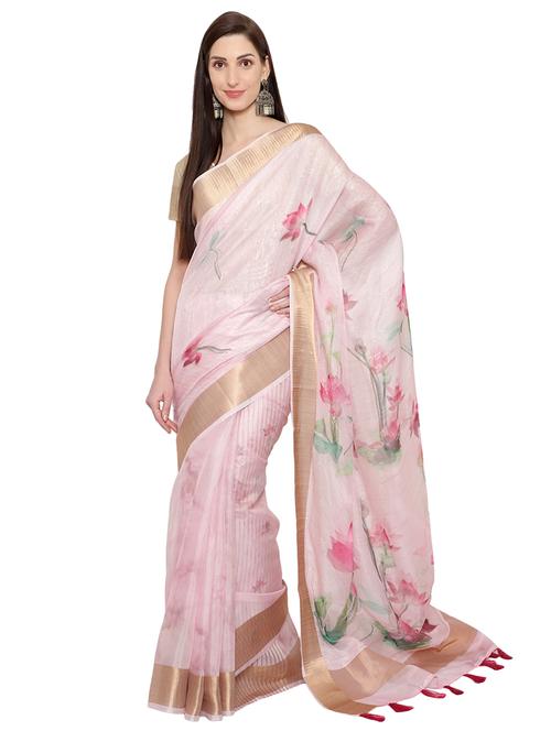 gold zari border printed saree with blouse - 18445545 - Very Small Image - 1