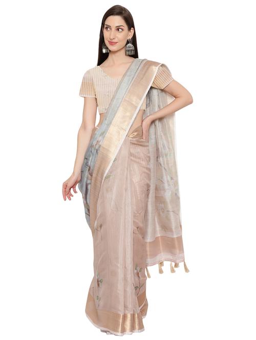gold zari border printed saree with blouse - 18445547 - Very Small Image - 1