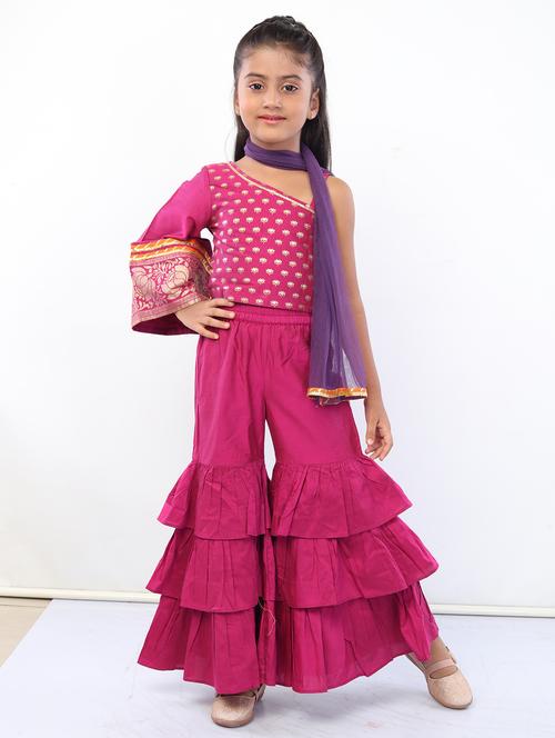 girls pink printed top sharara set with dupatta - 18445804 - Very Small Image - 1
