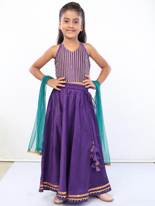 girls purple striped skirt top set with dupatta  - 18445807 - Very Small Image - 1