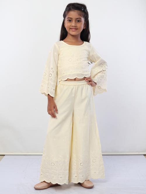 girls off-white solid top pants set - 18445814 - Very Small Image - 1