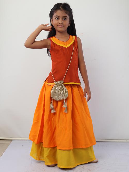 girls orange solid skirt top set - 18445820 - Very Small Image - 1